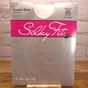 Silky Fit White Queen Size Reinforced Panty Vintage Nylon Pantyhose Tights
